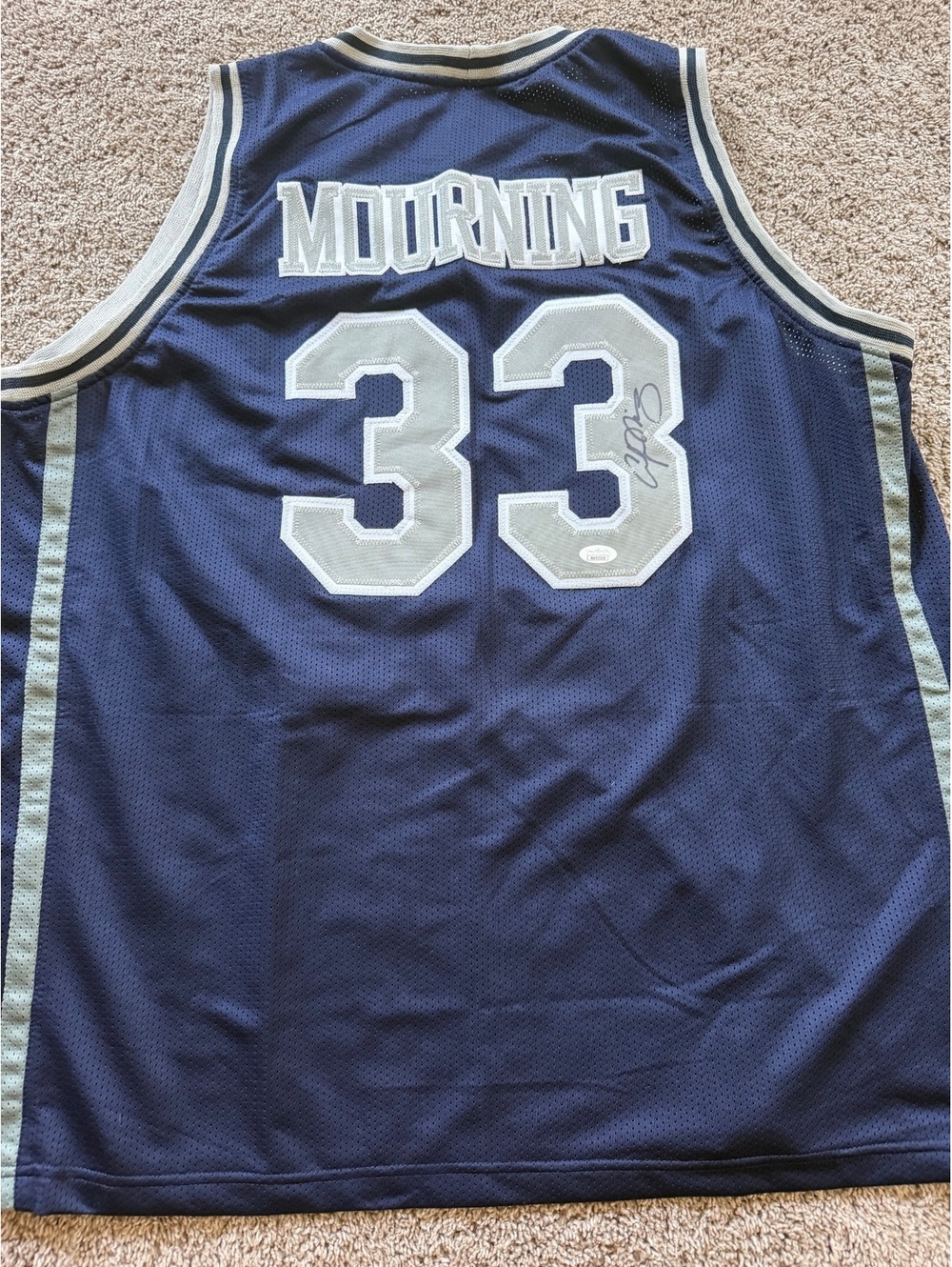Alonzo Mourning signed Georgetown Hoyas custom jersey JSA COA